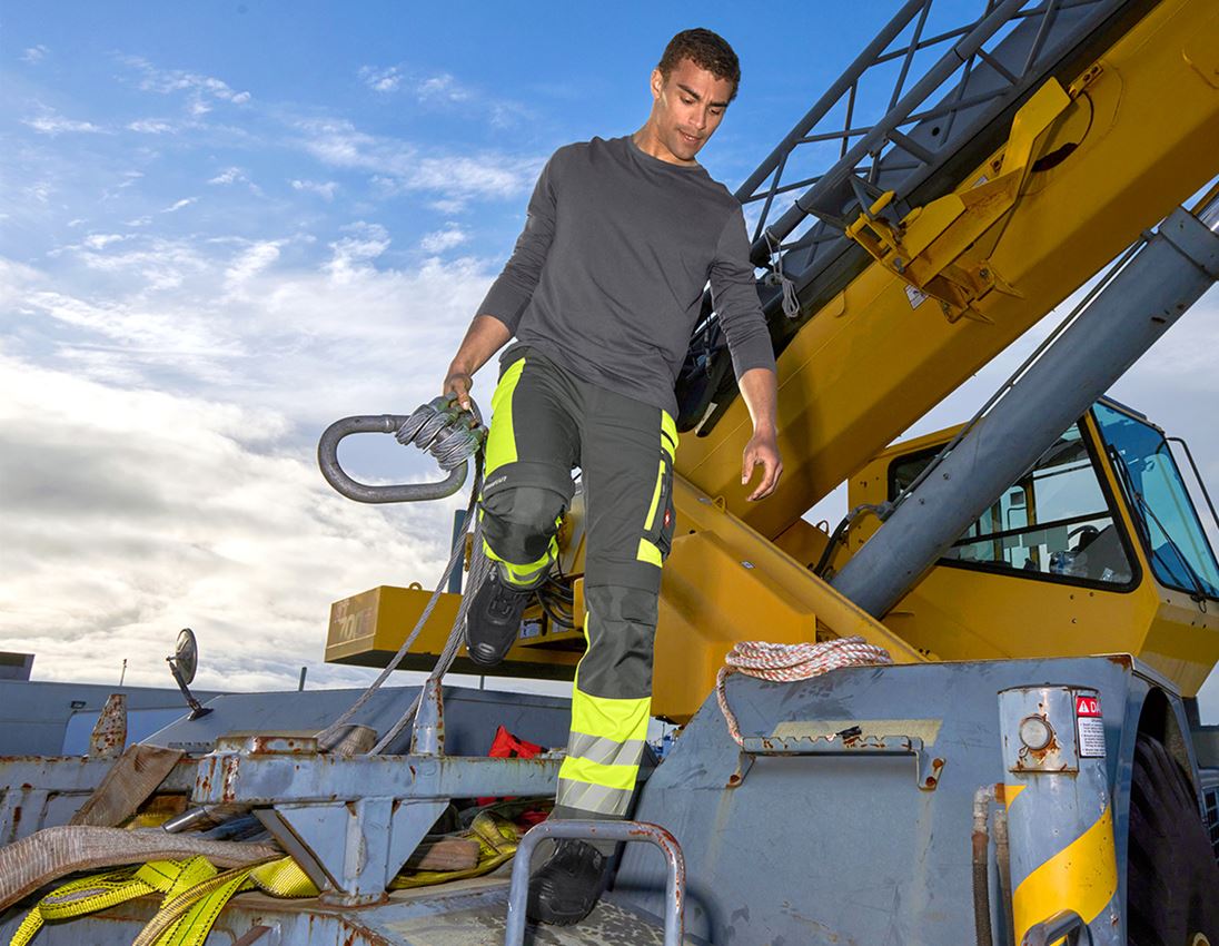 Pantalons de travail: Pantalon à taille élast. signal. e.s.motion 24/7 + anthracite/jaune fluo 5