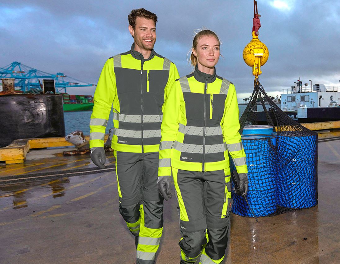 Pantalons de travail: Pantalon à taille élast. signal. e.s.motion 24/7 + anthracite/jaune fluo 10