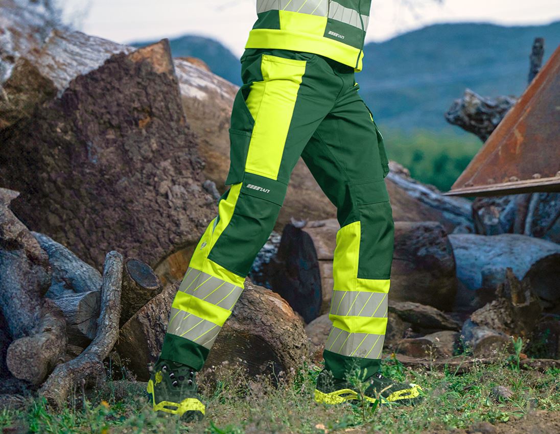 Pantalons de travail: Pantalon à taille élast. signal. e.s.motion 24/7 + vert/jaune fluo 9