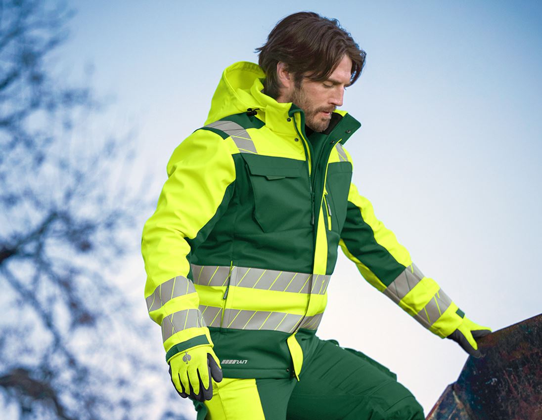 Vestes de travail: Veste softshell de signal. d'hiver e.s.motion 24/7 + vert/jaune fluo