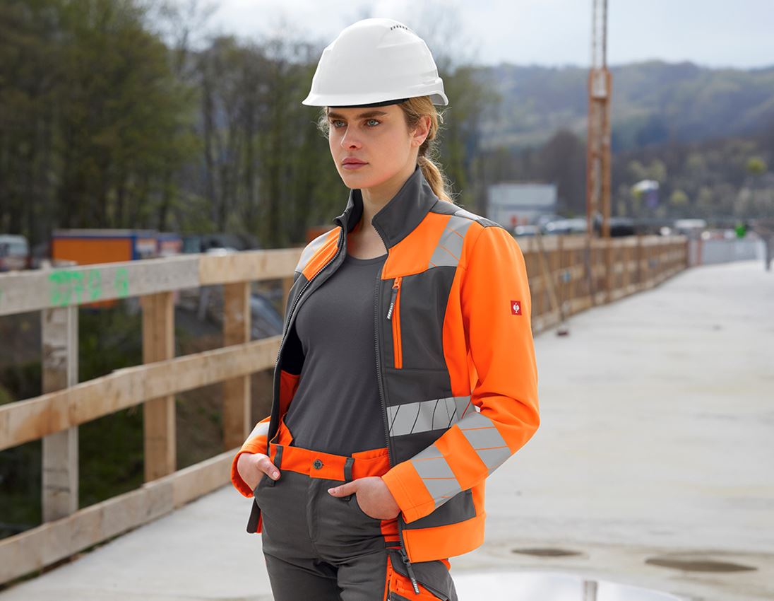 Vestes de travail: Veste softshell signal. e.s.motion 24/7, femmes + anthracite/orange fluo 1