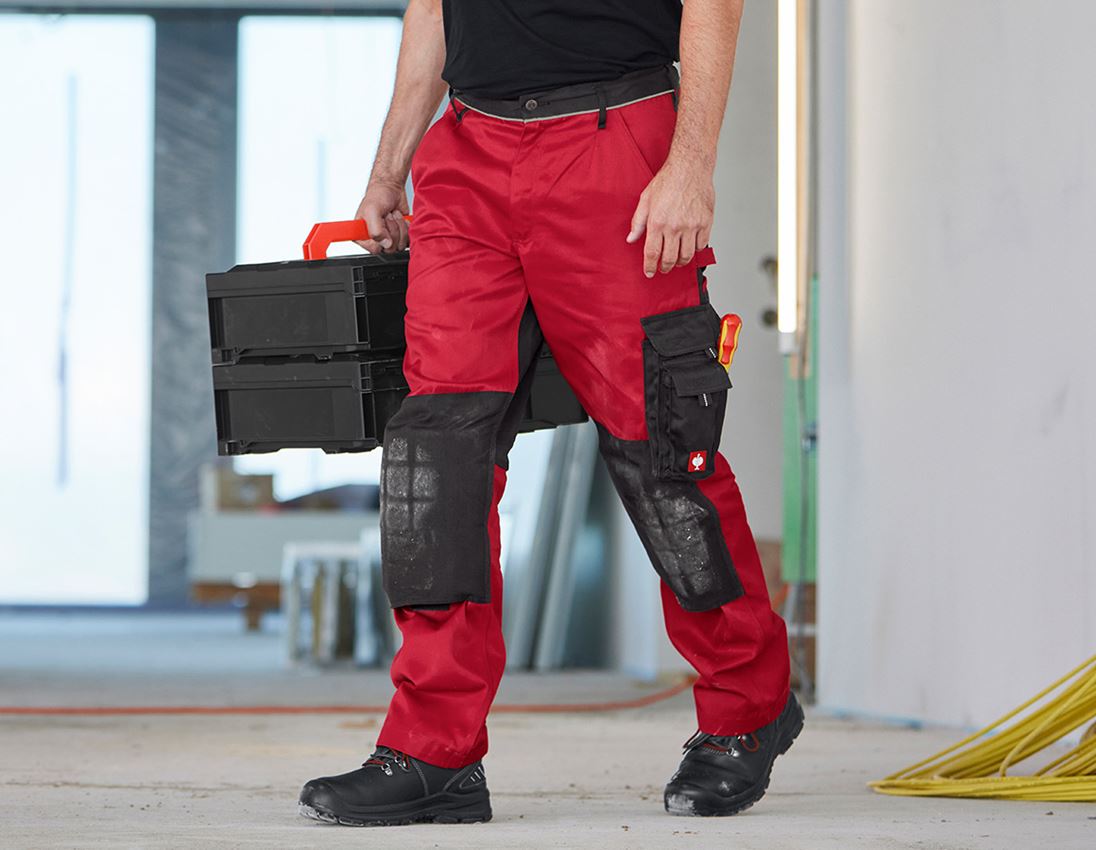 Pantalons de travail: Pantalon à taille élastique e.s.image + rouge/noir