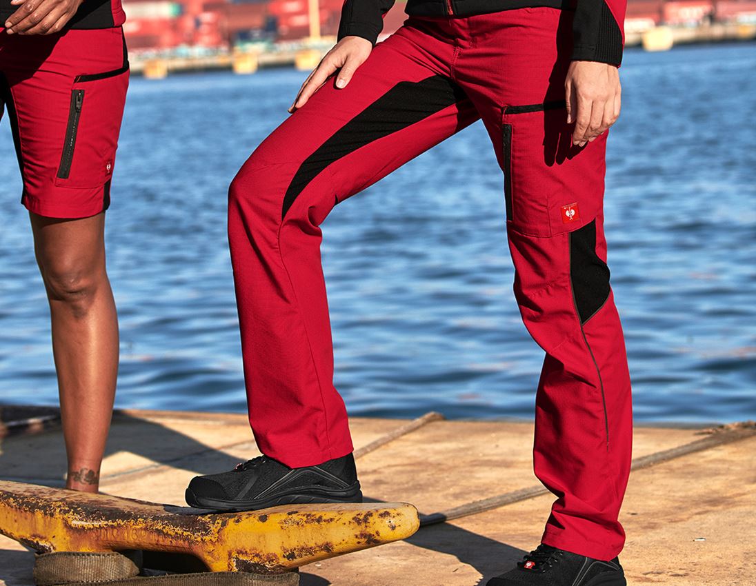 Installateurs / Plombier: Pantalon à taille élastique femmes e.s.vision + rouge/noir 1