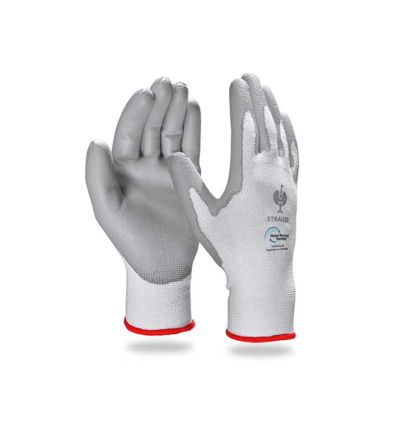 Beschichtet: e.s. PU-Handschuhe recycled, 3 Paar + grau/weiß