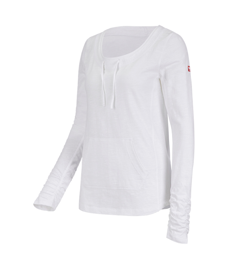 Shirts & Co.: e.s. Longsleeve cotton slub, Damen + weiß 1