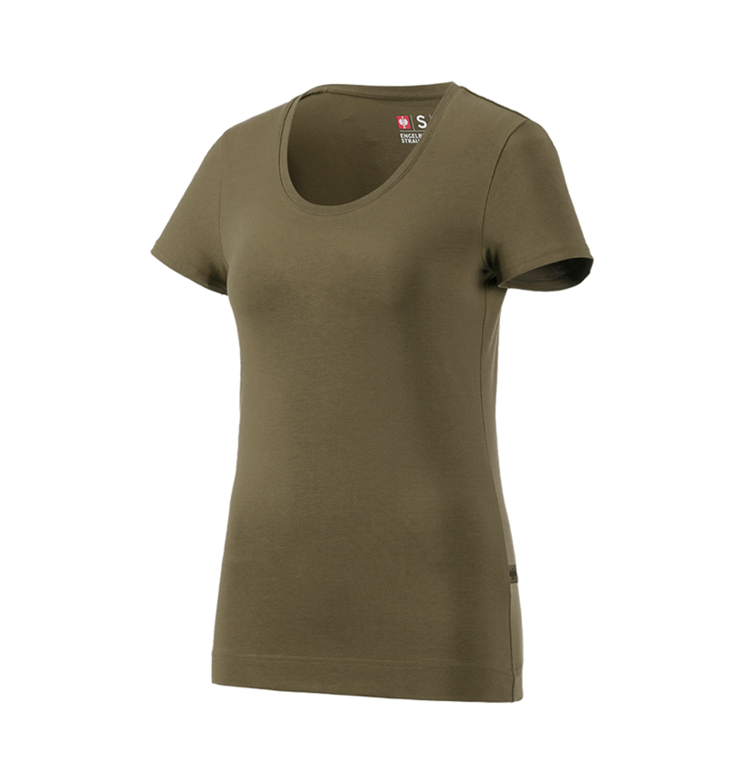 Hauts: e.s. T-shirt cotton stretch, femmes + vert boue 3