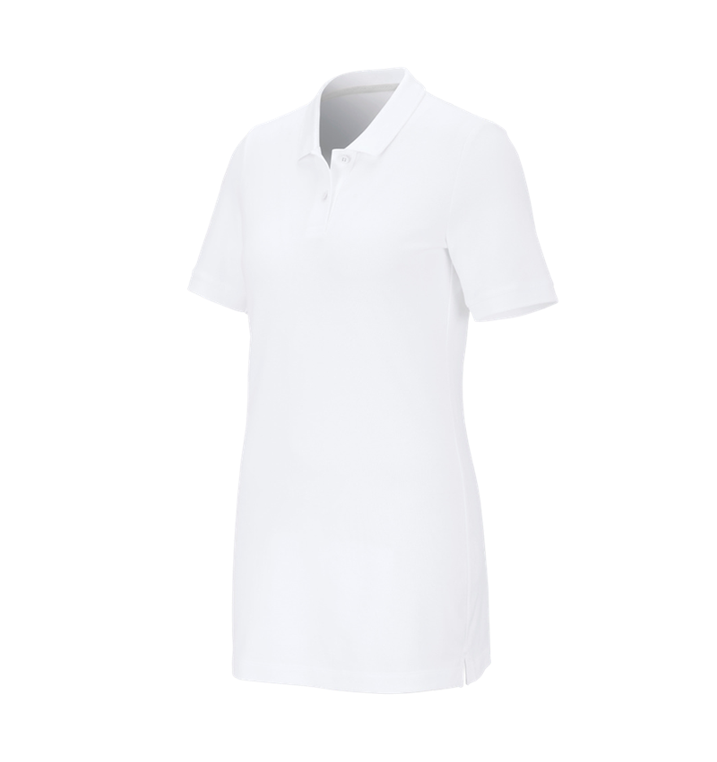 Shirts & Co.: e.s. Piqué-Polo cotton stretch, Damen, long fit + weiß 2