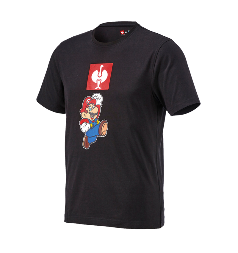 Hauts: Super Mario T-Shirt, hommes + noir 1
