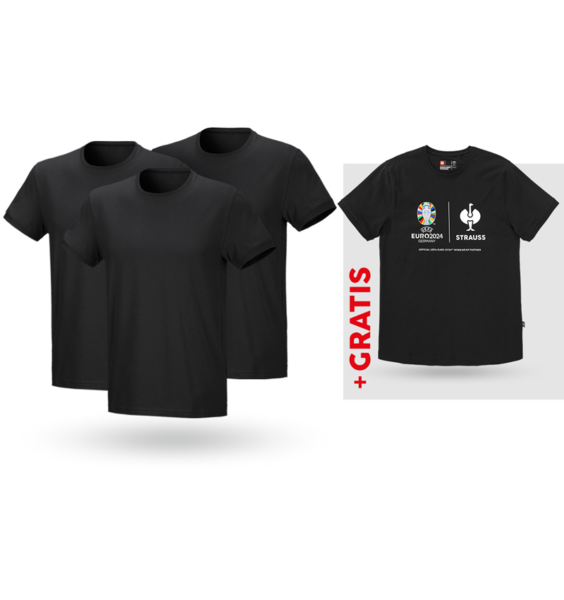 Aktion: SET: 3x T-Shirt cotton stretch + Shirt + schwarz