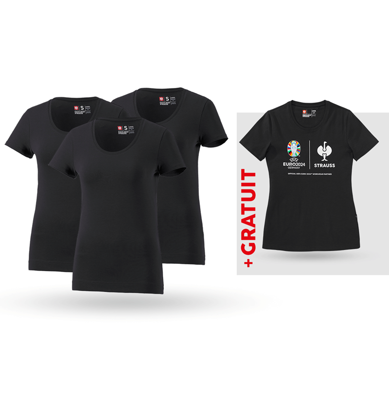 Vêtements: KIT : 3x T-shirt cotton stretch, femmes + shirt + noir