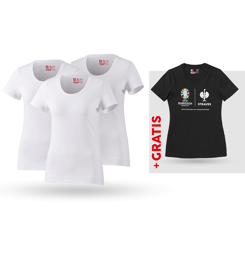 Bekleidung: SET: 3x T-Shirt cotton stretch, Damen + Shirt + weiß