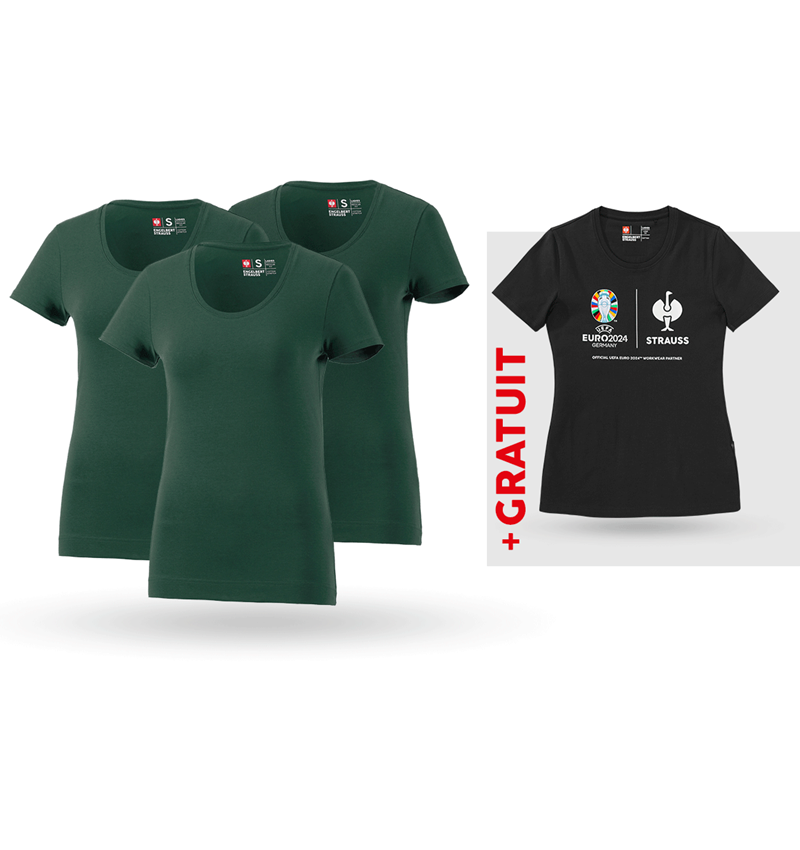 Vêtements: KIT : 3x T-shirt cotton stretch, femmes + shirt + vert