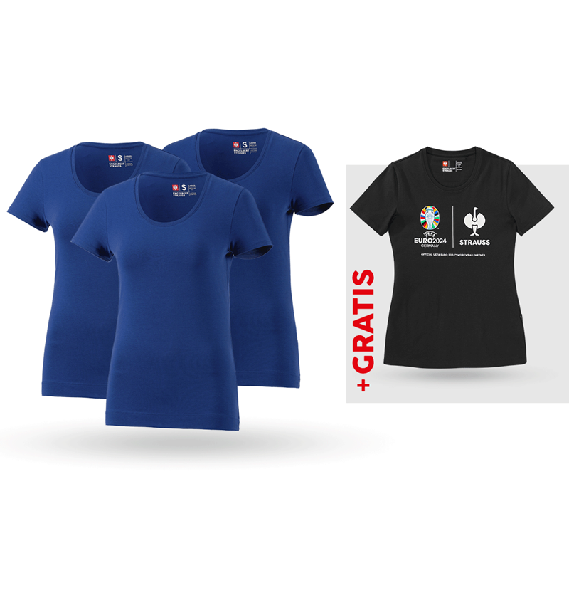 Bekleidung: SET: 3x T-Shirt cotton stretch, Damen + Shirt + kornblau