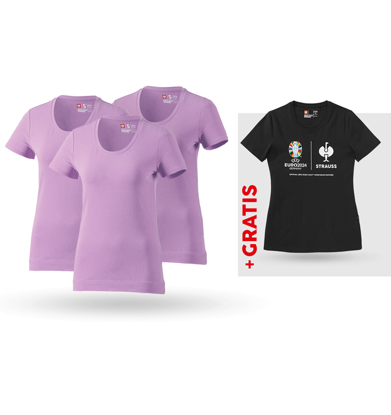 Bekleidung: SET: 3x T-Shirt cotton stretch, Damen + Shirt + lavendel