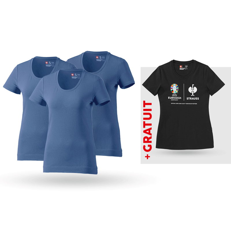 Vêtements: KIT : 3x T-shirt cotton stretch, femmes + shirt + cobalt