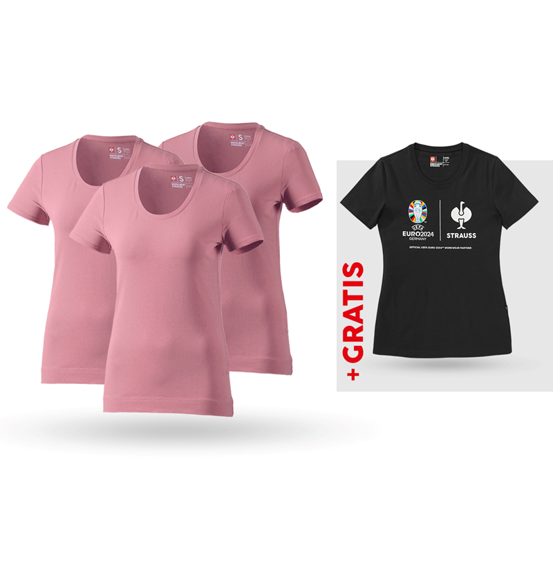 Bekleidung: SET: 3x T-Shirt cotton stretch, Damen + Shirt + altrosa