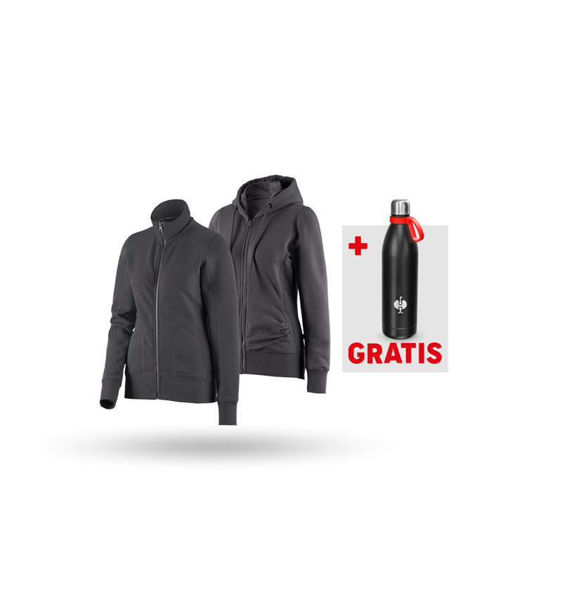 Bekleidung: SET: Sweatjacke + Hoody-Sweatjacke, Damen + anthrazit