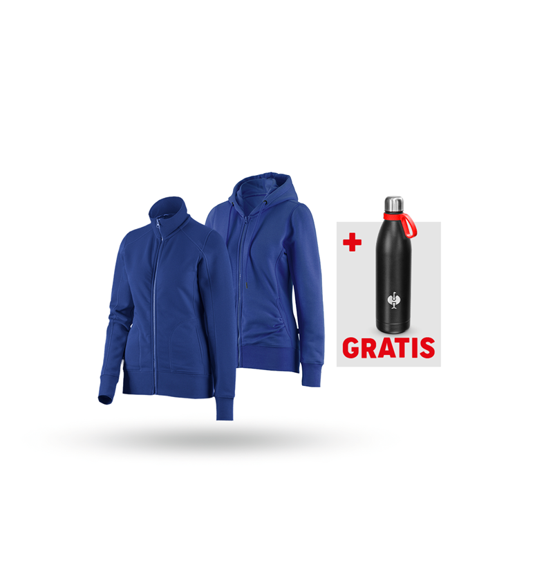 Bekleidung: SET: Sweatjacke + Hoody-Sweatjacke, Damen + kornblau