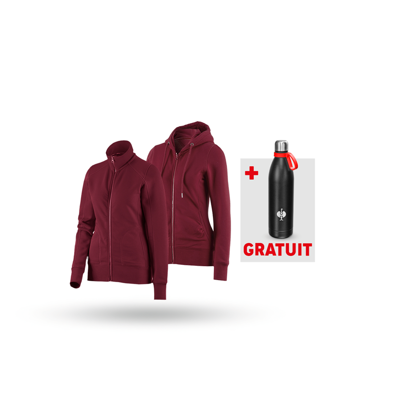 Vêtements: KIT : Veste sweat + veste sweat à capuche, femmes + bordeaux