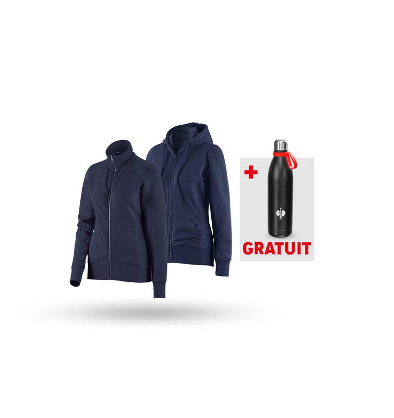 Vêtements: KIT : Veste sweat + veste sweat à capuche, femmes + bleu foncé