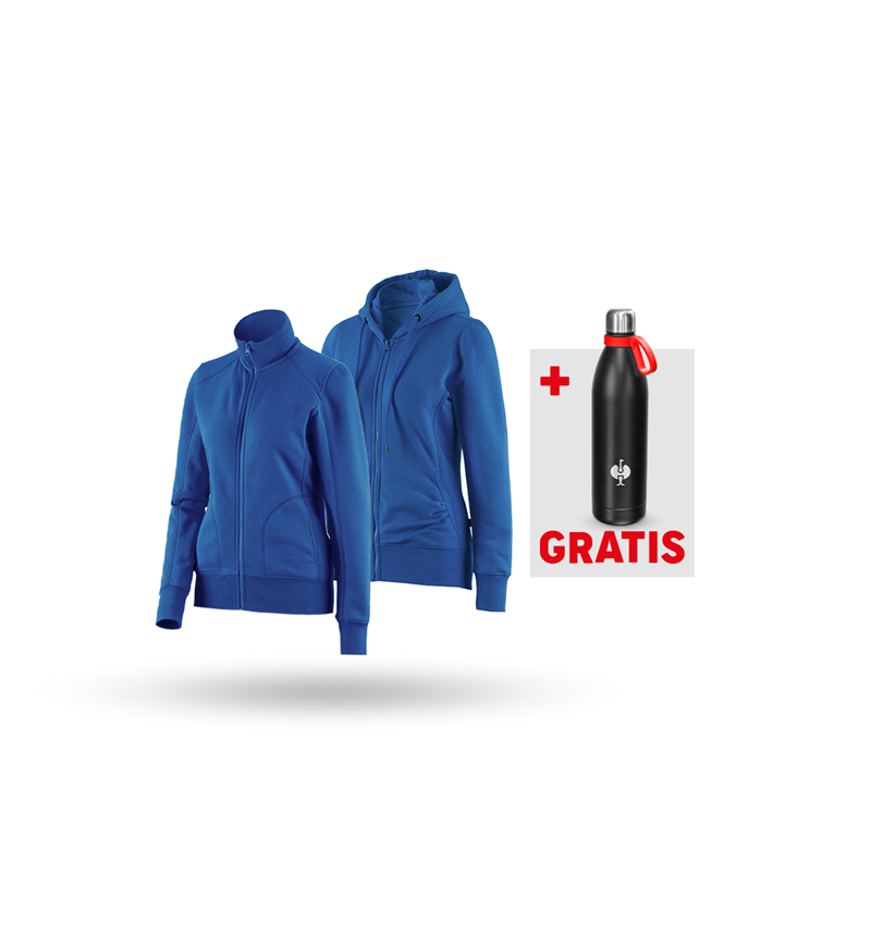 Bekleidung: SET: Sweatjacke + Hoody-Sweatjacke, Damen + enzianblau