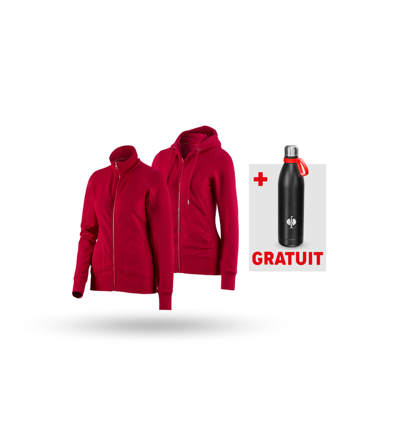 Vêtements: KIT : Veste sweat + veste sweat à capuche, femmes + rouge vif