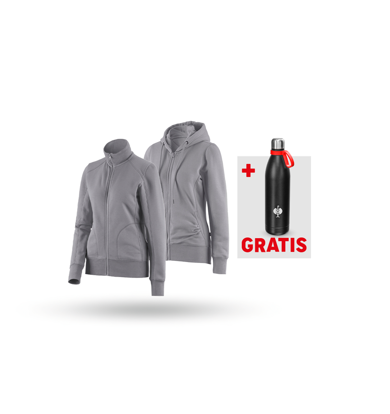 Bekleidung: SET: Sweatjacke + Hoody-Sweatjacke, Damen + platin