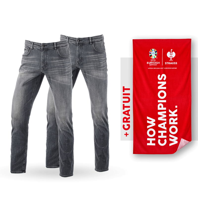Collaborations: KIT : 2x jeans stretch 5 poches, straight+serviett + graphitewashed