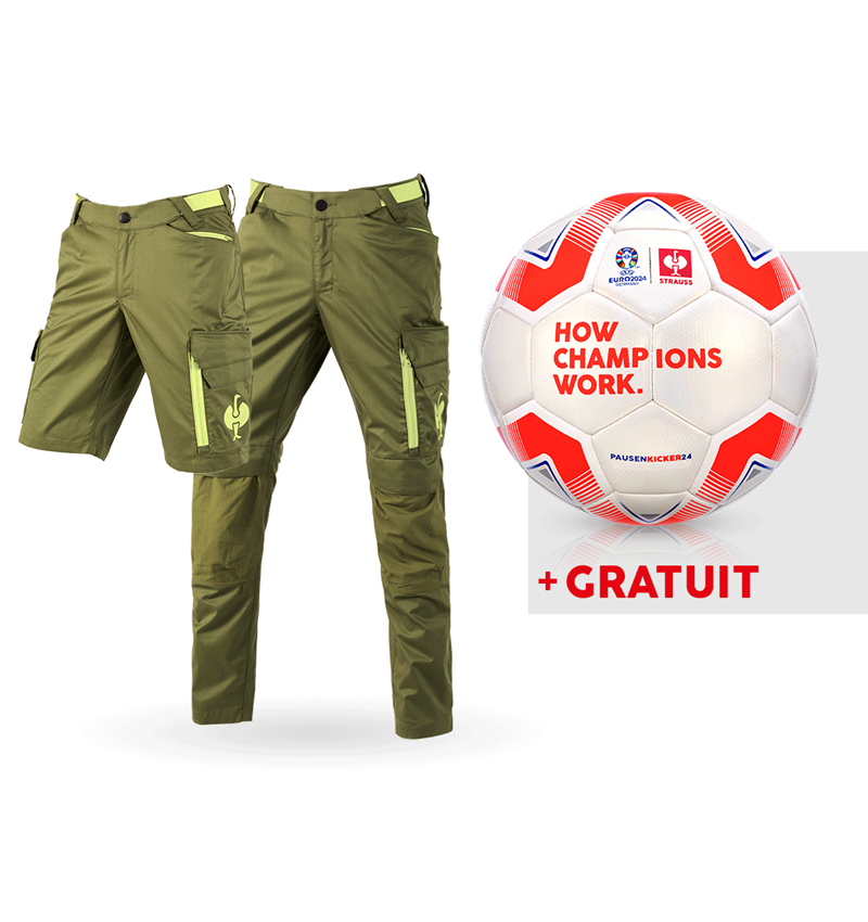 Vêtements: KIT : Pantalon de travail e.s.trail+ short +ballon + vert genévrier/vert citron