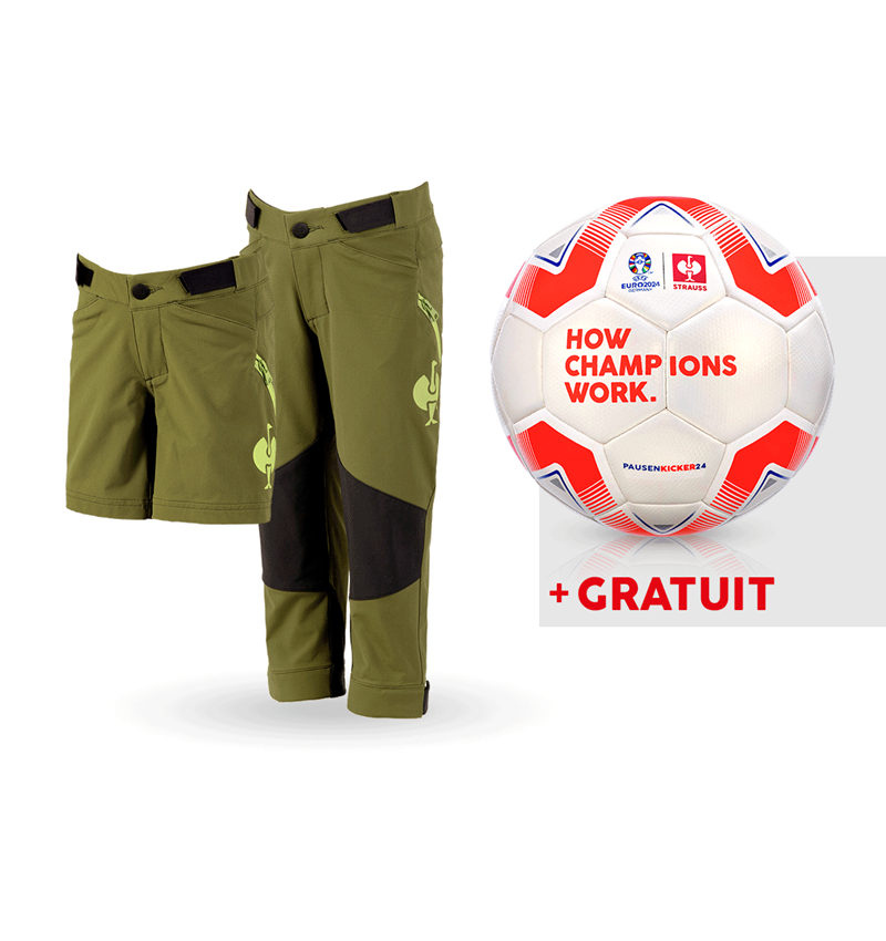 Collaborations: KIT:Pantalon de func. e.s.trail, enfant+short+ball + vert genévrier/vert citron