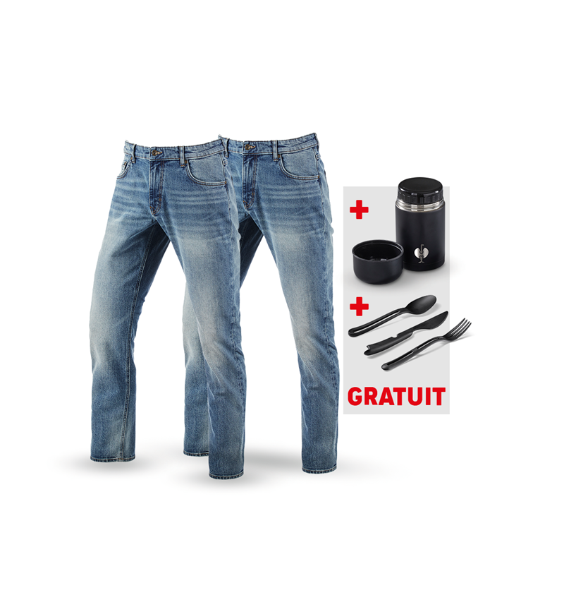 Vêtements: KIT:2xJeans stretch 5 poch.straight+boîte+couverts + stonewashed