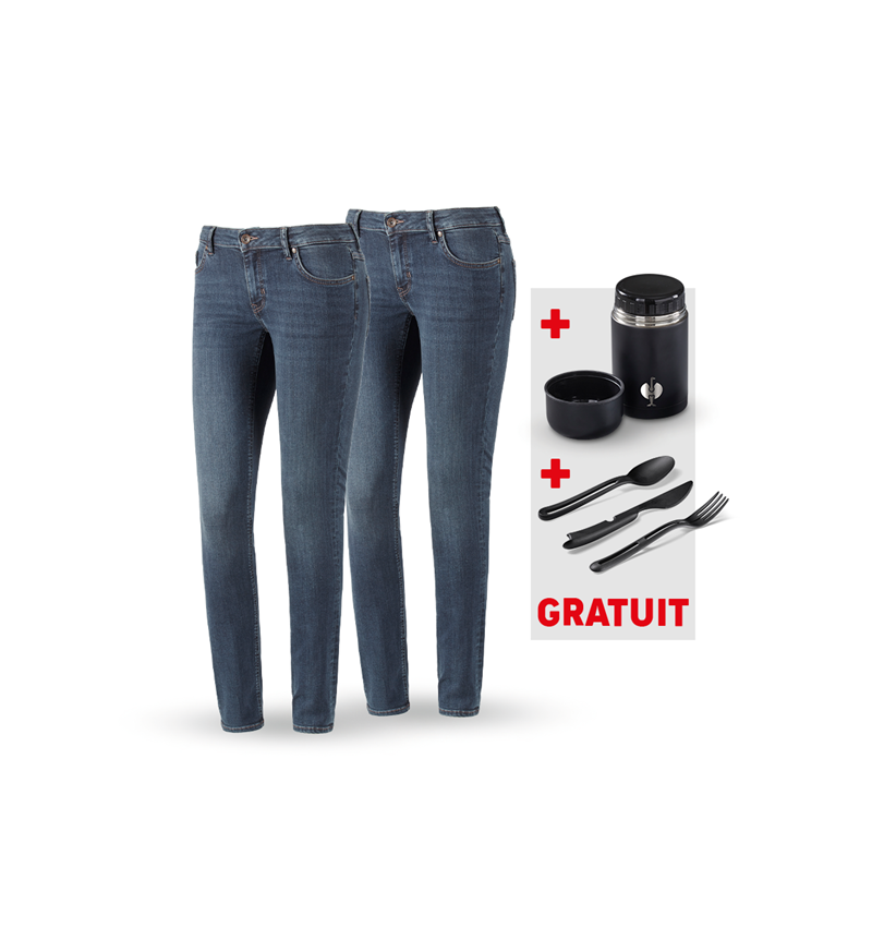 Vêtements: KIT : 2x Jeans stretch 5 poches,fem+boîte+couverts + mediumwashed