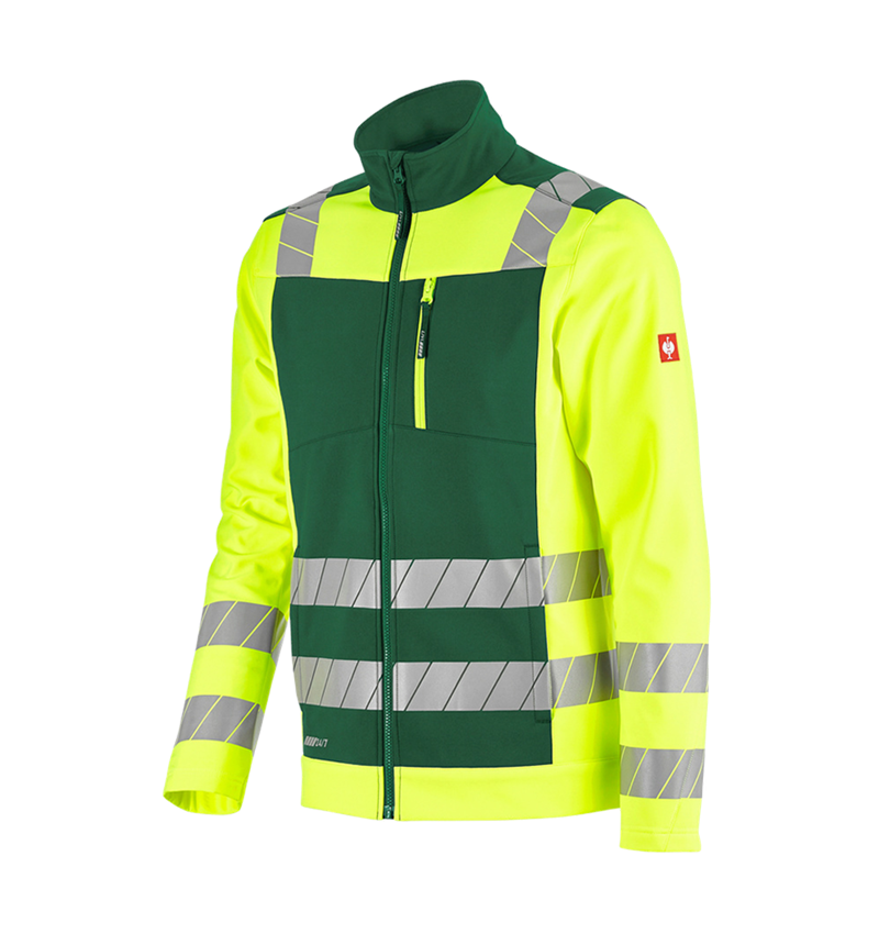 Jacken: Warnschutz Softshelljacke e.s.motion 24/7 + grün/warngelb 6