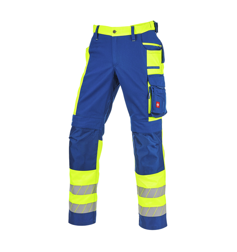 Pantalons de travail: Pantalon à taille élast. signal. e.s.motion 24/7 + bleu royal/jaune fluo 6