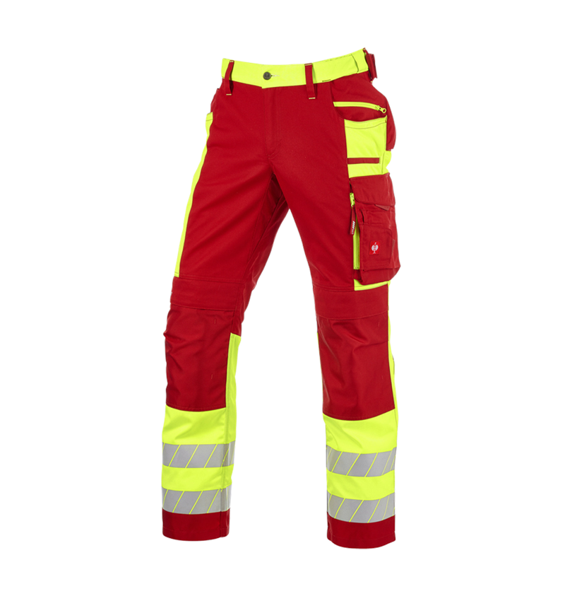 Pantalons de travail: Pantalon à taille élast. signal. e.s.motion 24/7 + rouge/jaune fluo 5