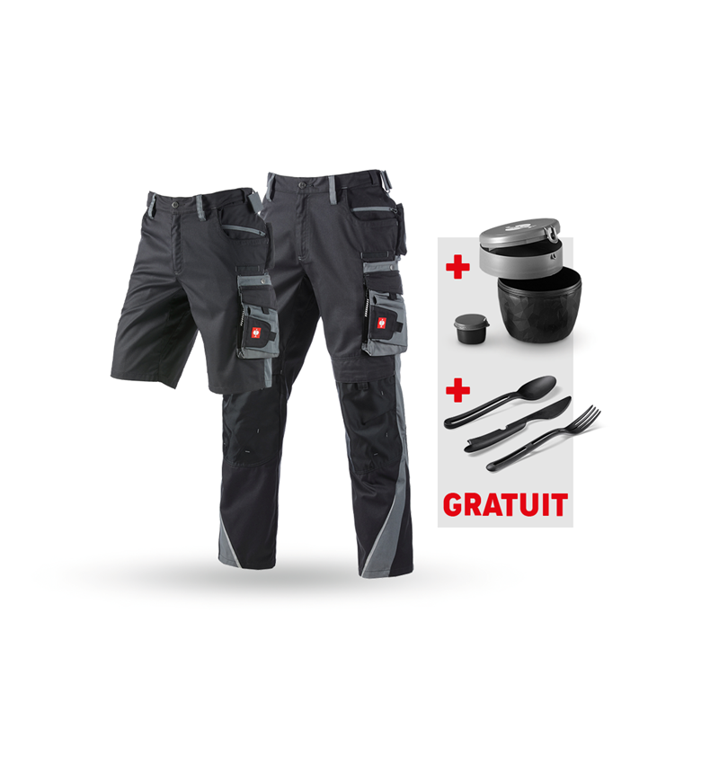 Vêtements: KIT: Pant.trav.+Short e.s.motion+Boîte-repas+Couv. + graphite/ciment