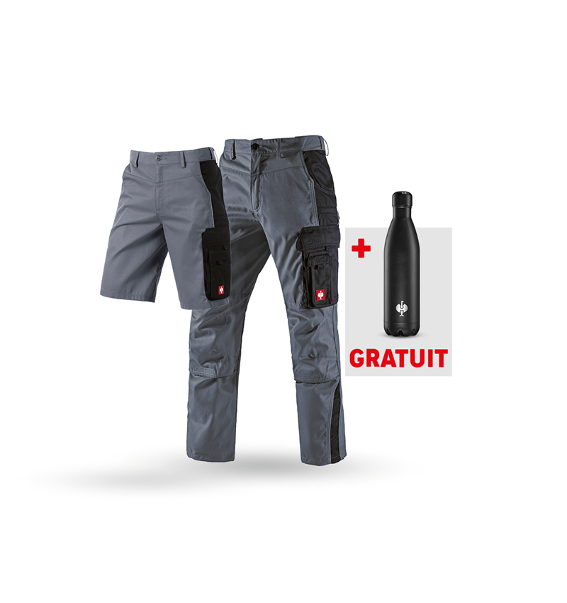 Vêtements: KIT: Pantalon à taille + Short e.s.active + Gourde + gris/noir