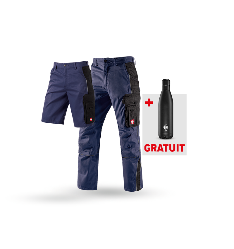 Vêtements: KIT: Pantalon à taille + Short e.s.active + Gourde + bleu foncé/noir