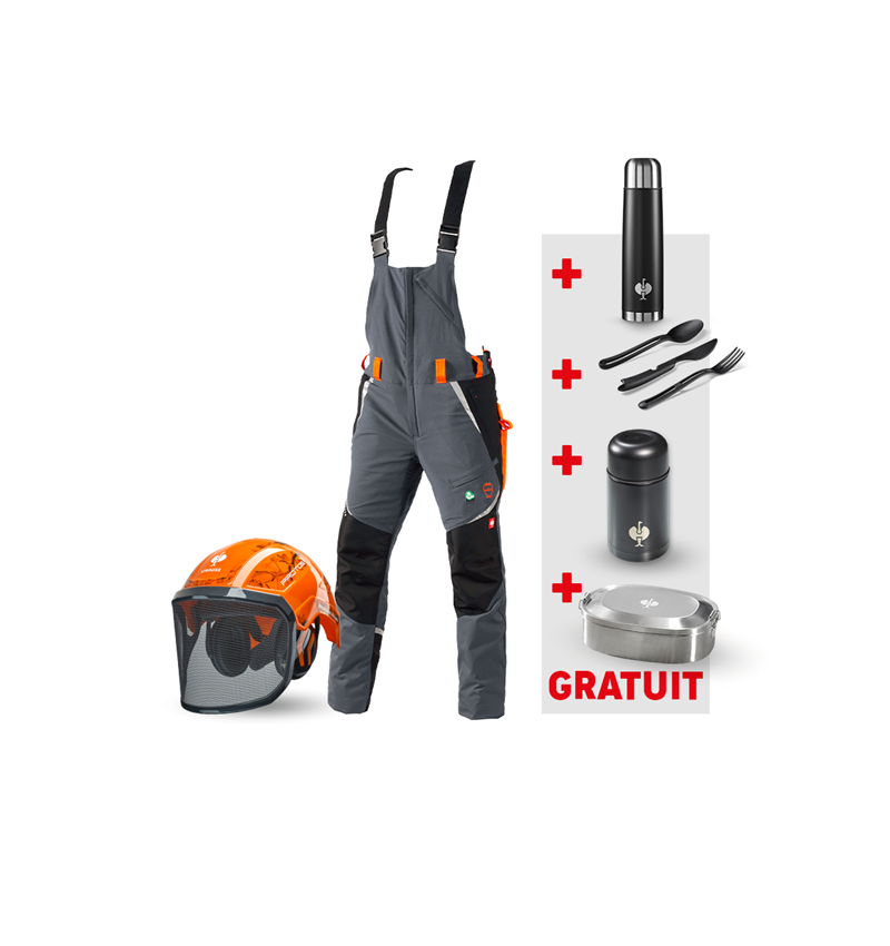 Vêtements: KIT : Salopette anti-coupe e.s. KWF + casque + gris/orange fluo