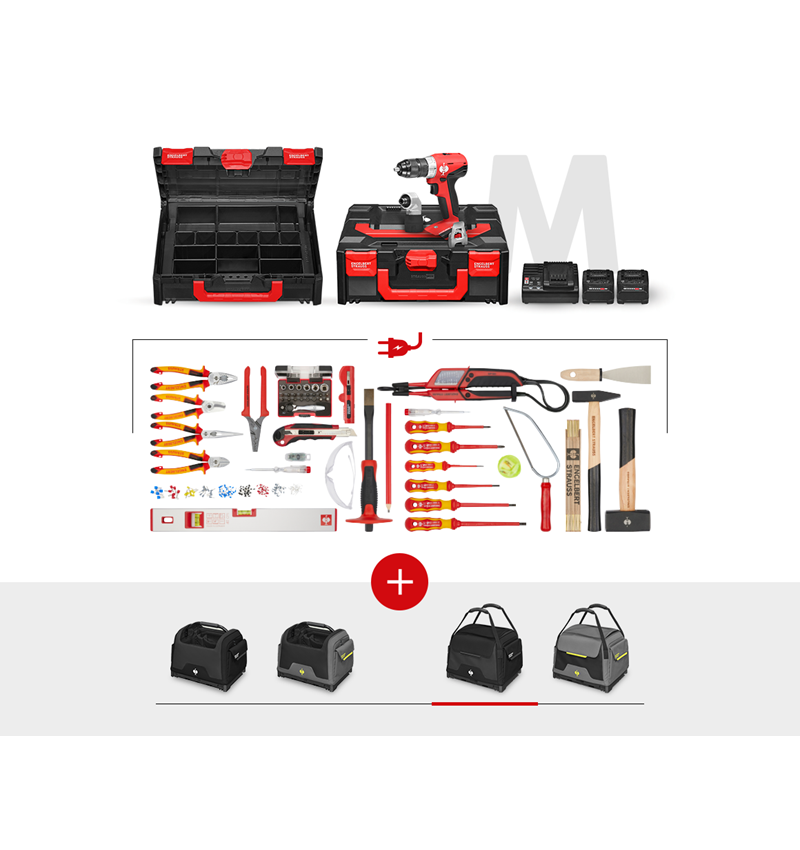 Système STRAUSSbox: Set d'outils élec. + 18,0 V visseuse multi batt. + noir