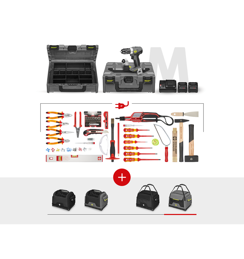 STRAUSSbox System: Werkzeug-Set Elektro + 18,0 V Akku-Multi-Schrauber + basaltgrau/acidgelb