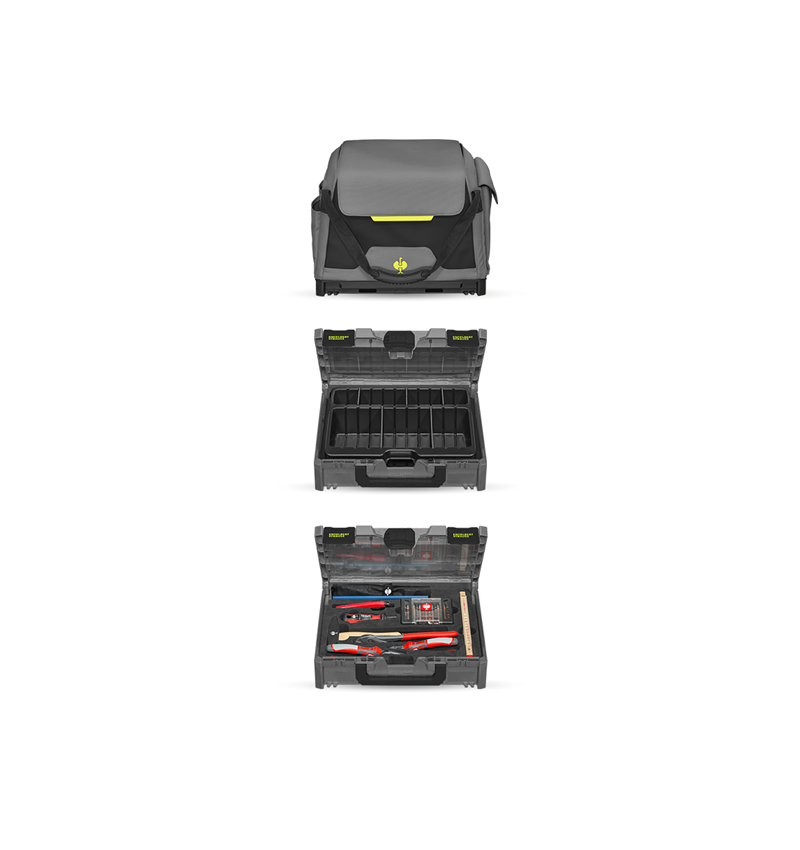 Système STRAUSSbox: Kit d'outils Classic + STRAUSSbox + gris basalte/jaune acide