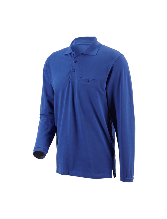 Shirts & Co.: e.s. Longsleeve-Polo cotton Pocket + kornblau