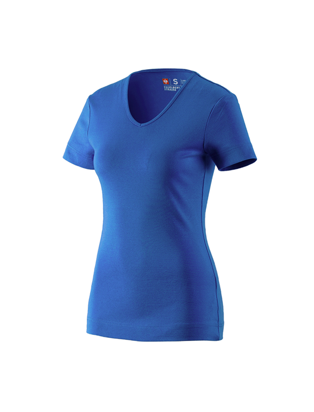 Hauts: e.s. T-shirt cotton V-Neck, femmes + bleu gentiane