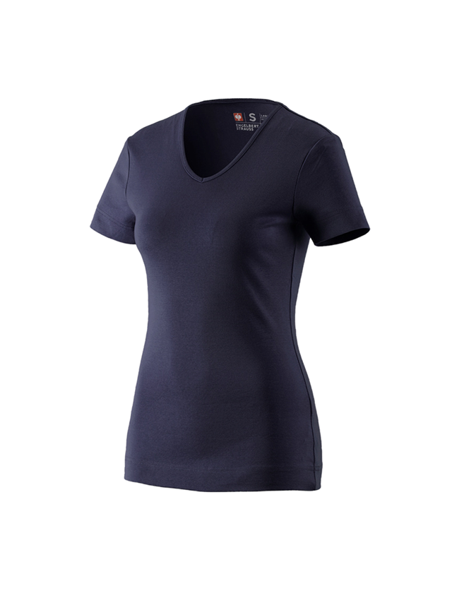 Shirts & Co.: e.s. T-Shirt cotton V-Neck, Damen + dunkelblau