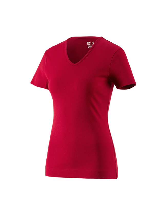 Hauts: e.s. T-shirt cotton V-Neck, femmes + rouge