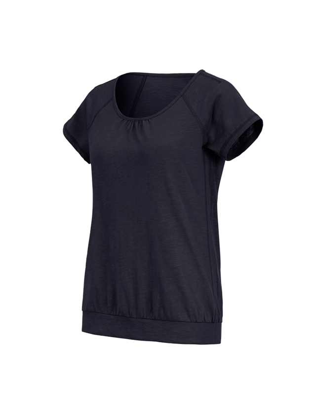 Hauts: e.s. T-shirt cotton slub, femmes + bleu foncé
