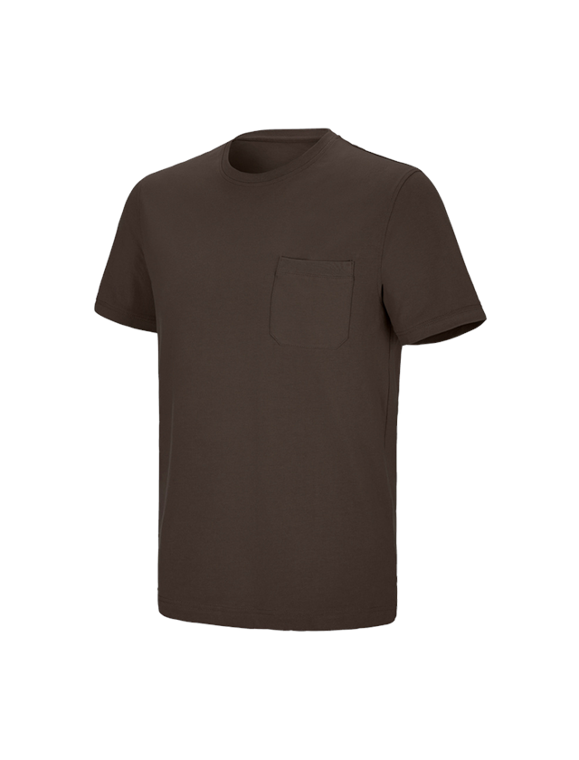 Hauts: e.s. T-shirt cotton stretch Pocket + marron 2