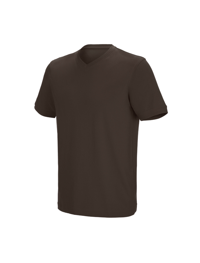 Hauts: e.s. T-shirt cotton stretch V-Neck + marron 2