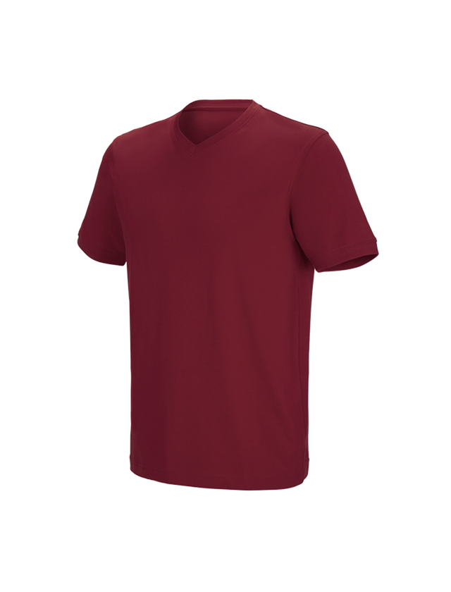 Menuisiers: e.s. T-shirt cotton stretch V-Neck + bordeaux